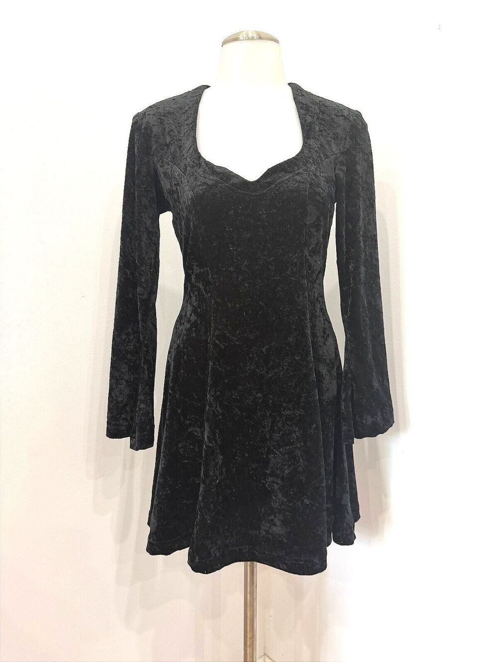 XOXO Black Velvet Long Sleeve Fit & Flare Dress Vintage 90s